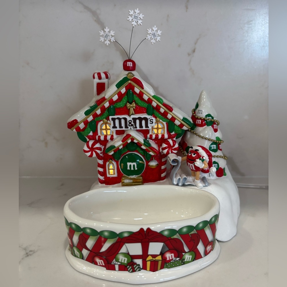 Vintage M&M's Department 56 Christmas Candy Lighted House and Candy Dish